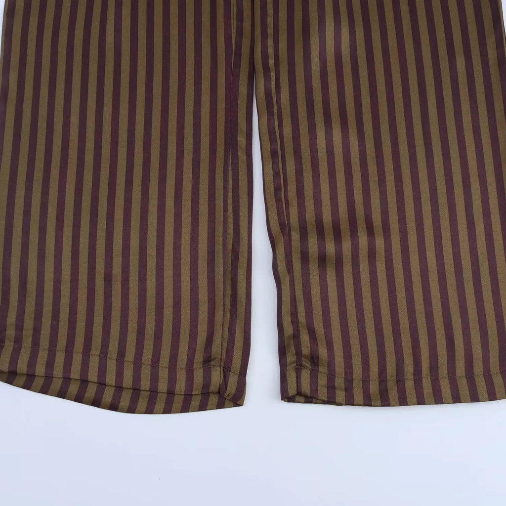 Women's Striped Long Sleeve Shirt with Collar and Striped Casual Pants for Spring Fashion