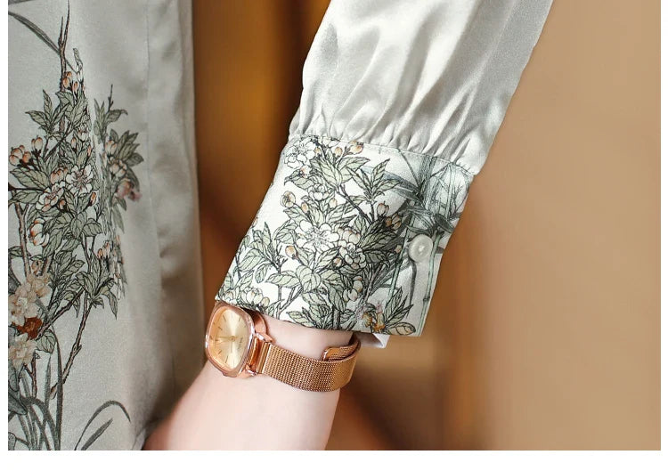 Elegant Floral Blouse for Women Spring Luxury Office Lady Shirt Basic Feminine Tops