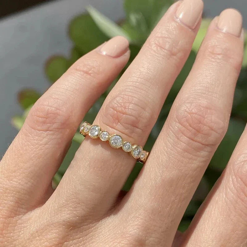 Trendy Round Cubic Zirconia Ring for Women in Silver and Gold Color Luxury Jewelry Accessory