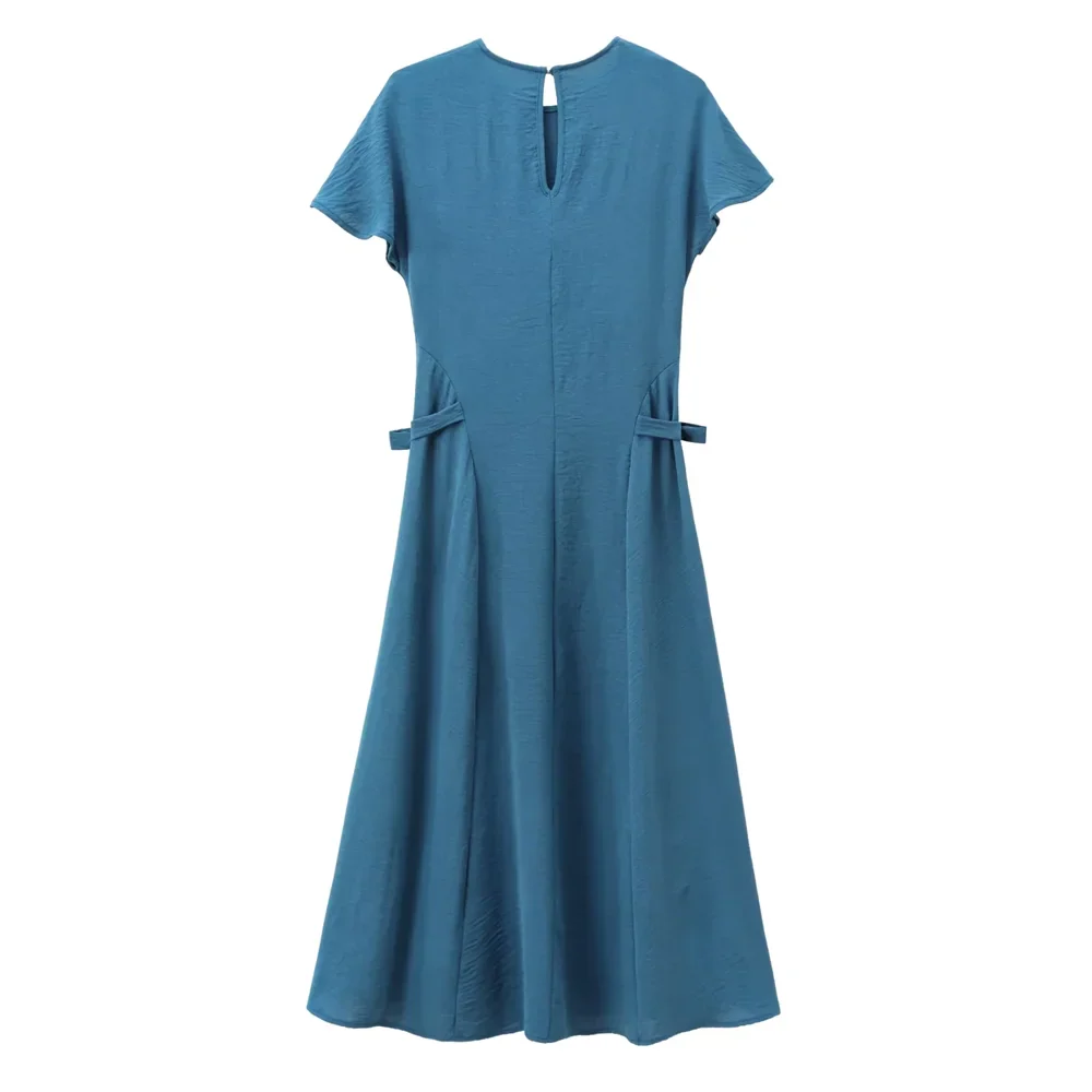 Slim Fit Short Sleeve Round Neck Midi Dress For Women