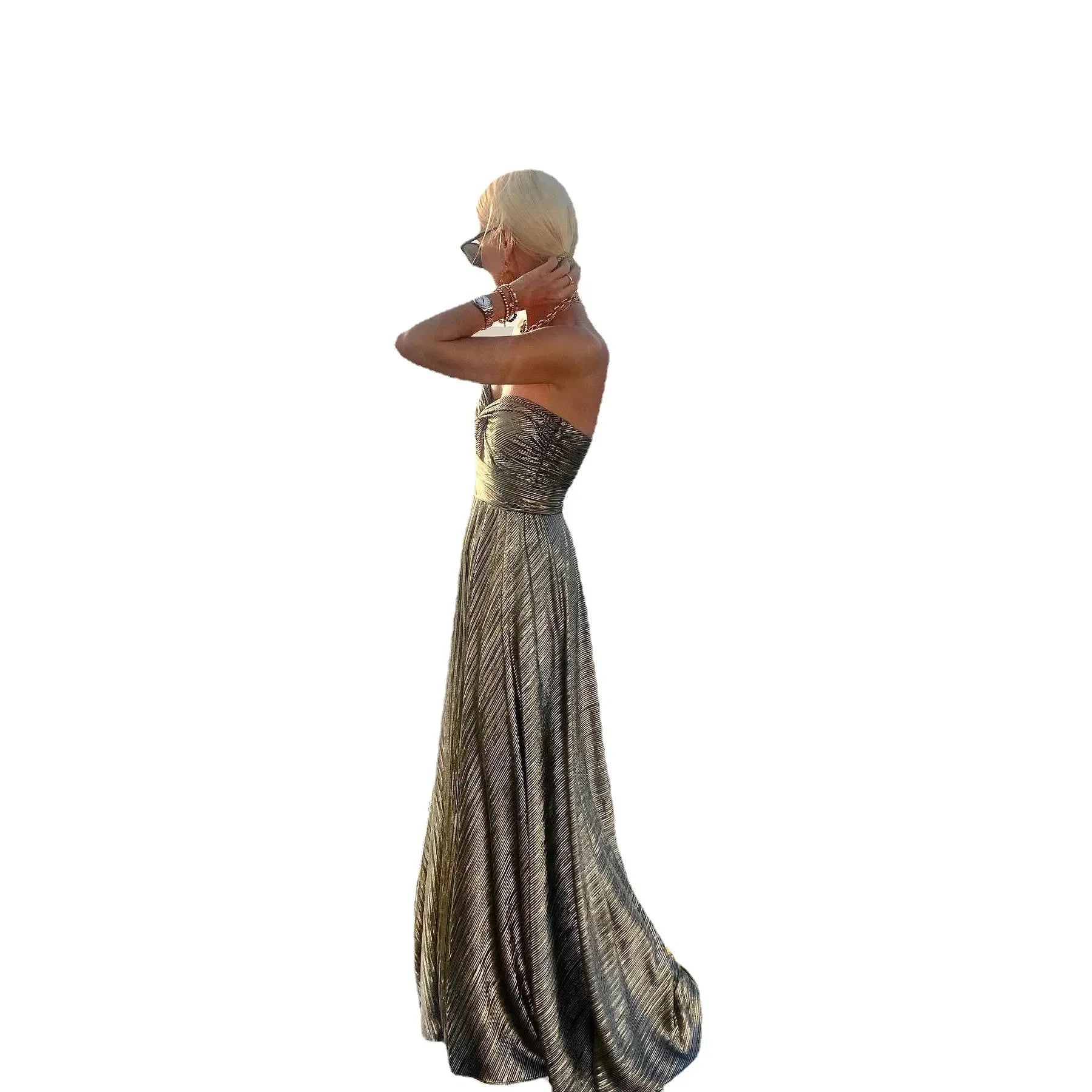 S To XL Womens Wrap Dress Party With Gold Embellishment