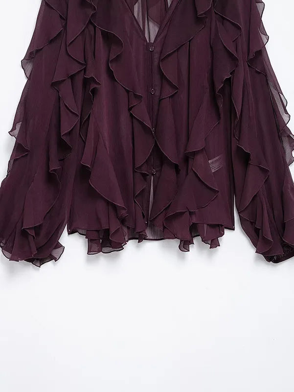 Women's Stacked Decorative V Neck Blouse Button Prairie Chic Casual Elegant Spring Shirt