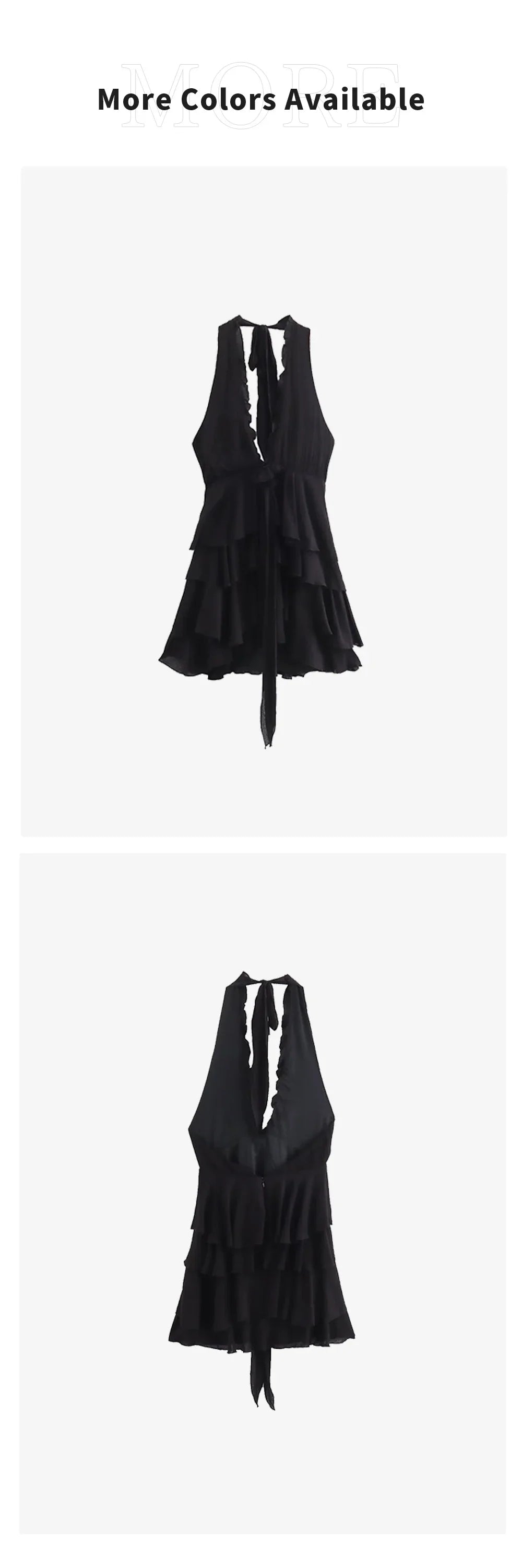 Backless Summer Dress Black Floral Layered V Neckline