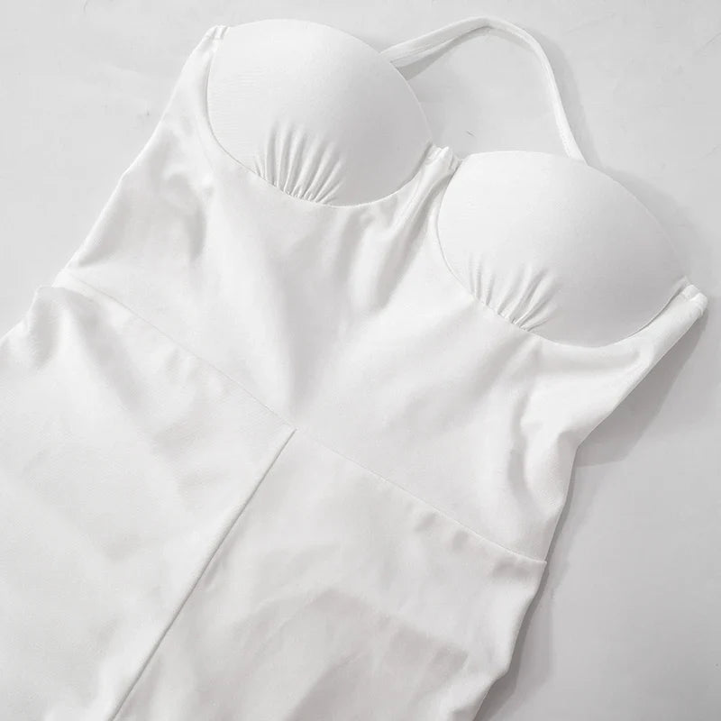 Elegant Women's Strapless Slim Fit Backless Sleeveless Pencil Jumpsuit Solid Color Evening Wear