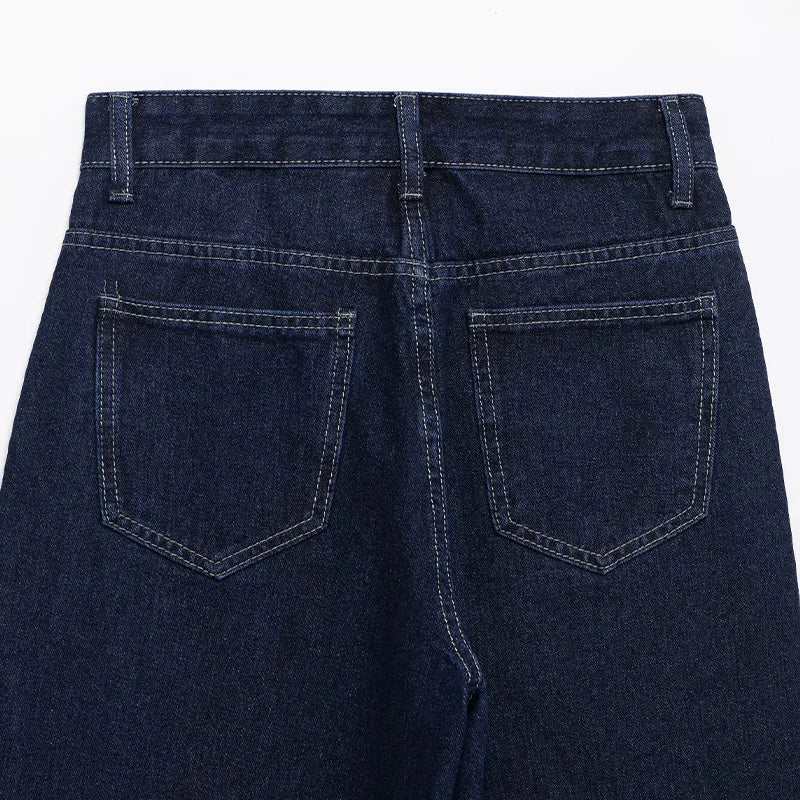 Chic Women's Denim 2 Piece Set With Belt Featuring Solid Jacket And Vintage Zipper Trousers