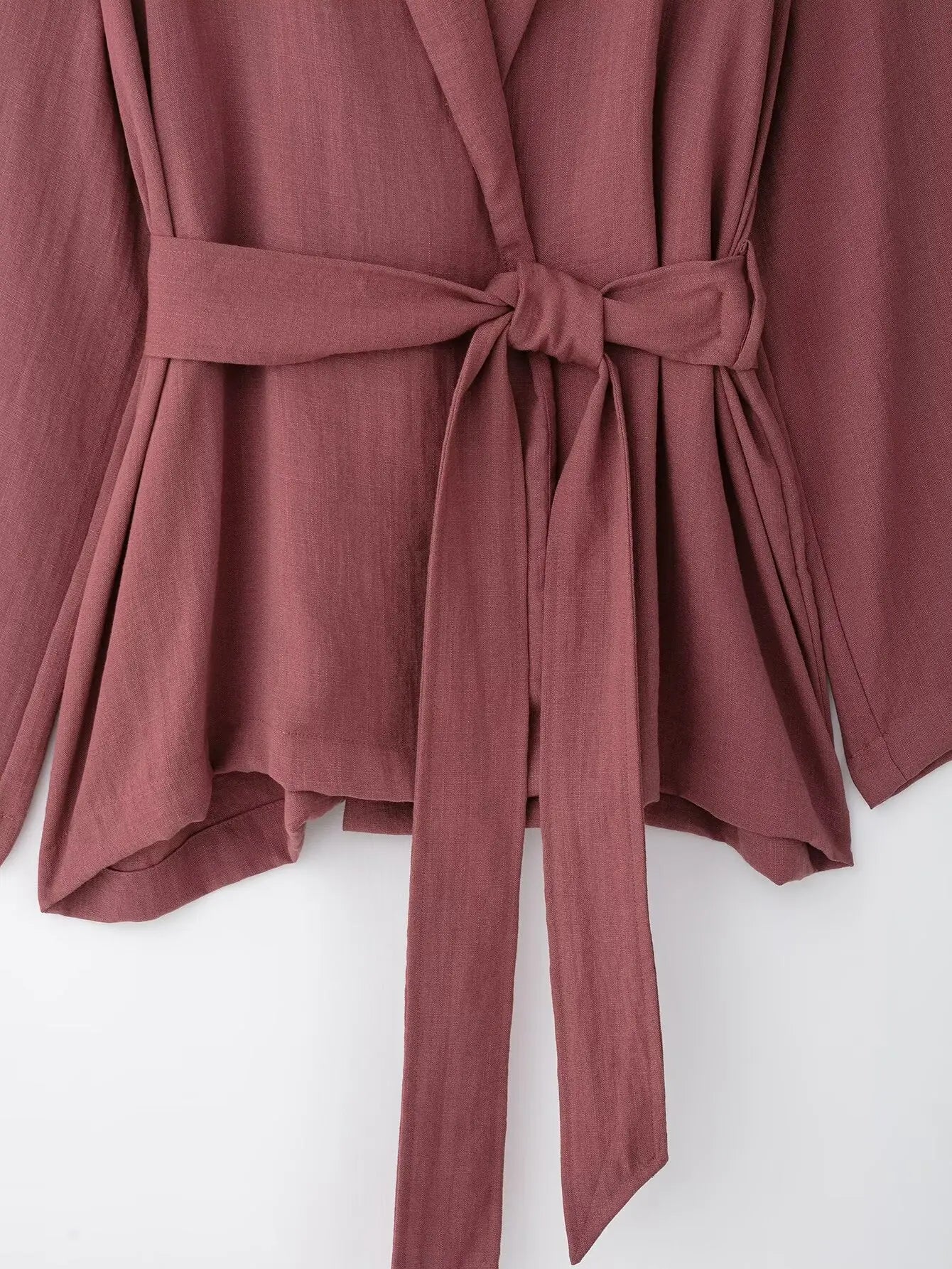 Women's V-Neck Long-Sleeve Side Tie Kimono Top and Elastic Waist Trousers Casual Chic Suit