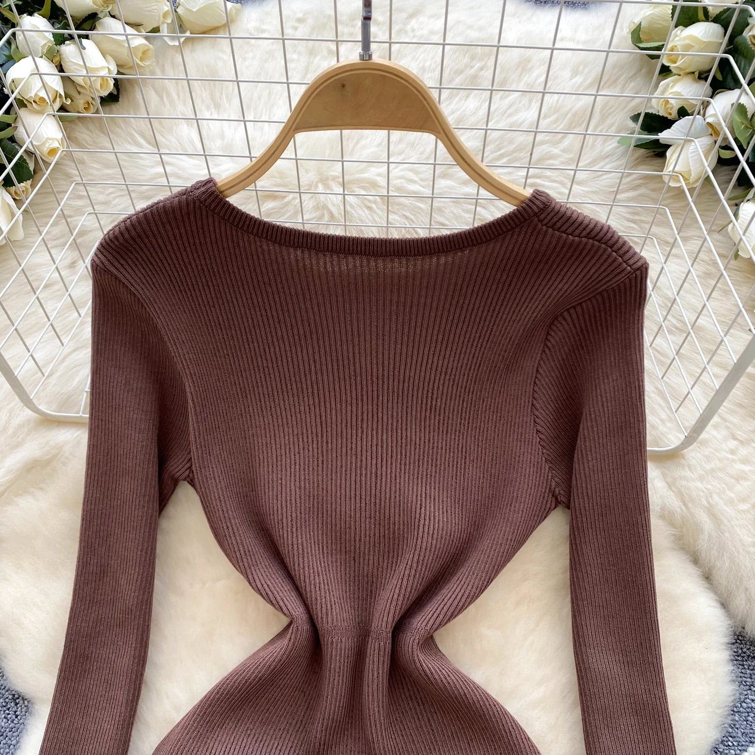 Knitted Short Dress With O Neck Bow Bodycon Chic Style