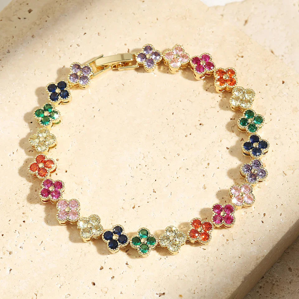 Rainbow Colorful Clover Zircon Bracelet Charming Crystal Jewelry Gift