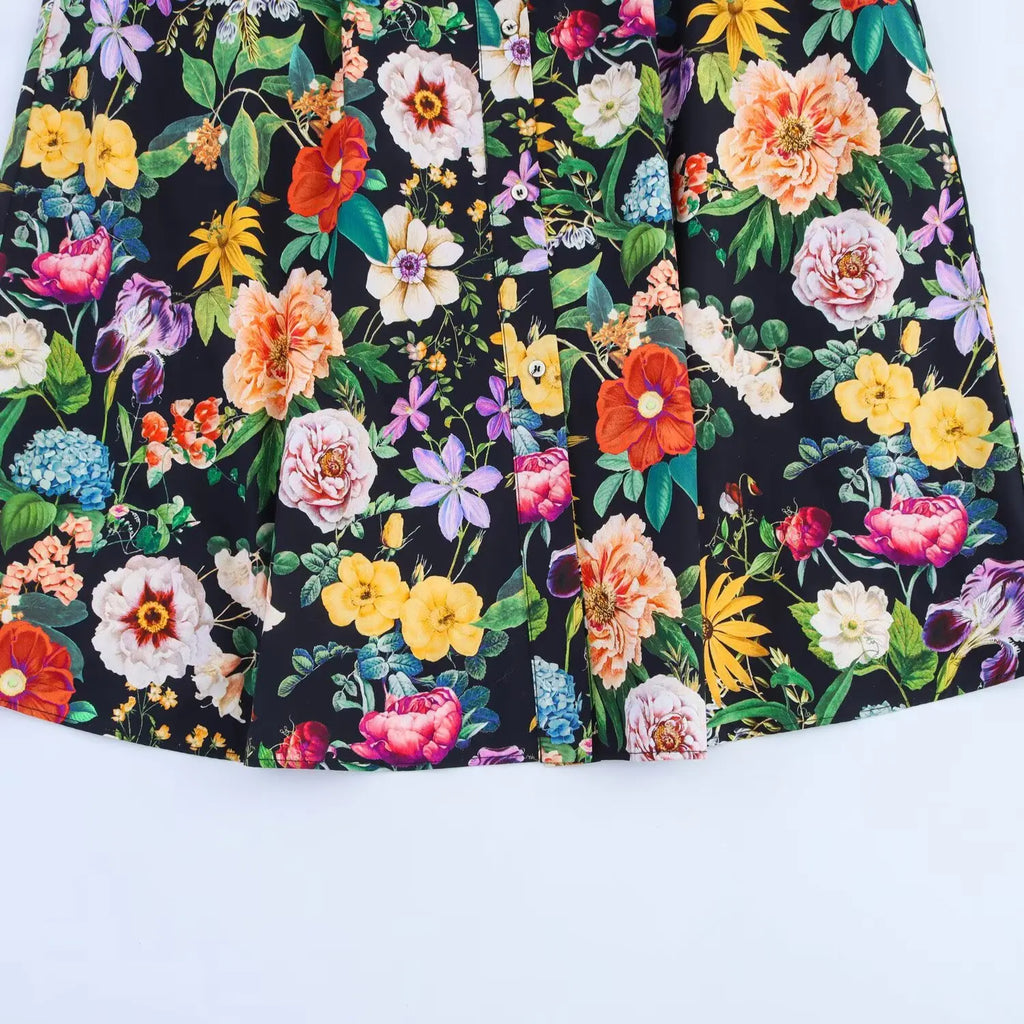 Floral Midi Dress For Women Slim Fit Poplin Summer Chic