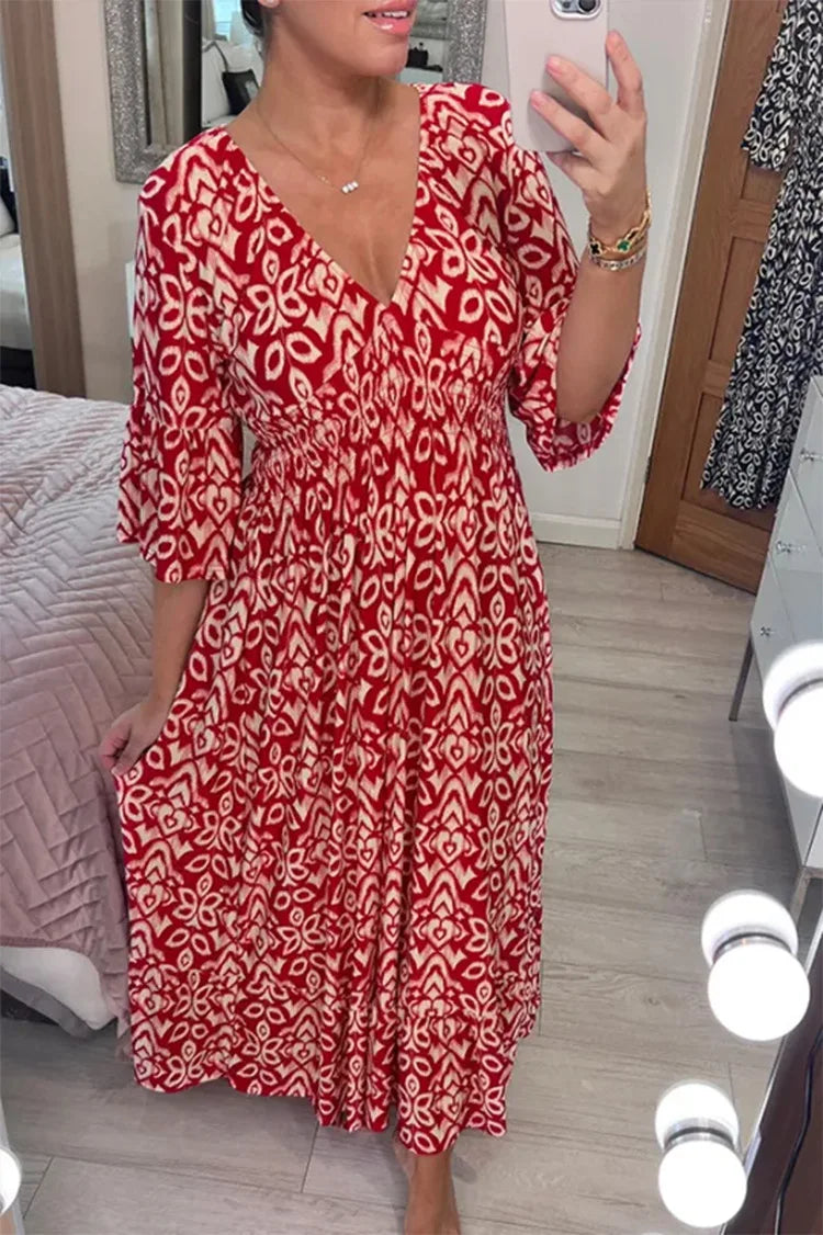 Bohemian Floral Wrap Dress Women V Neck Summer Casual