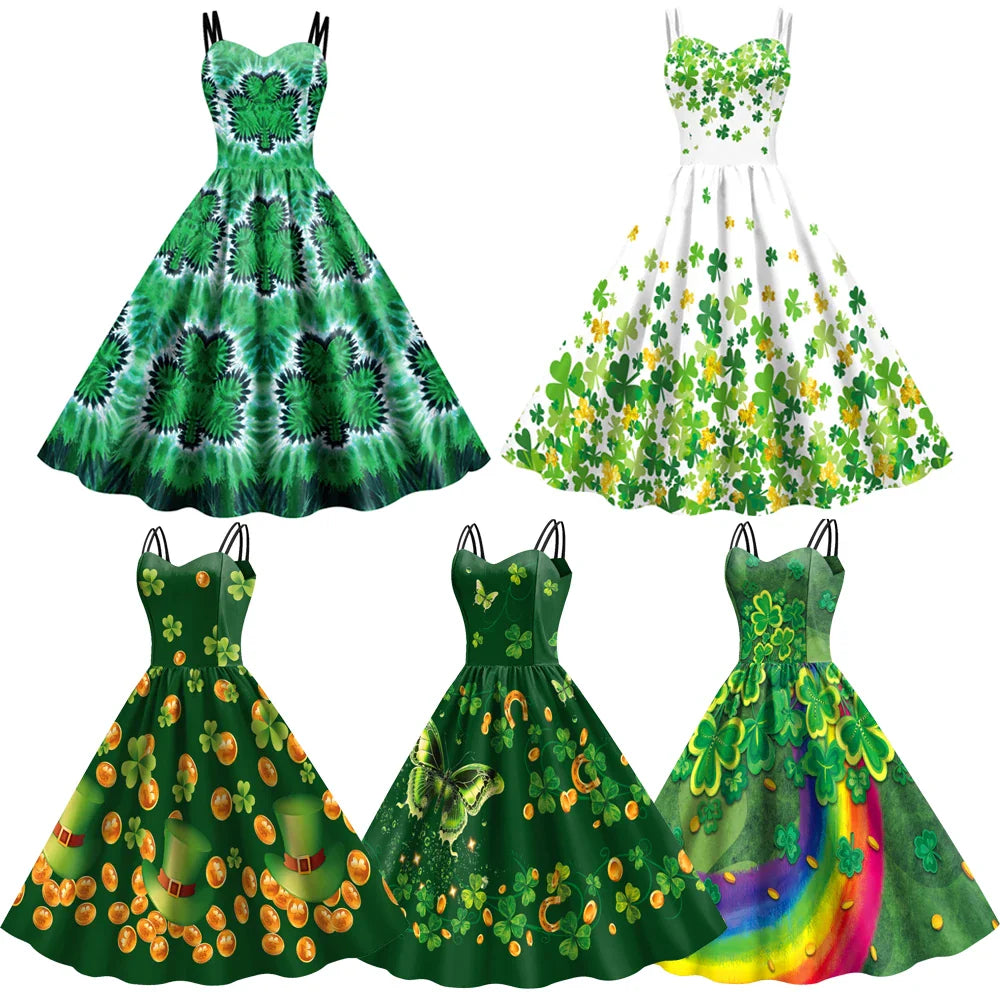 St Patrick's Day Shamrock Tie Dye Wrap Dress For Women