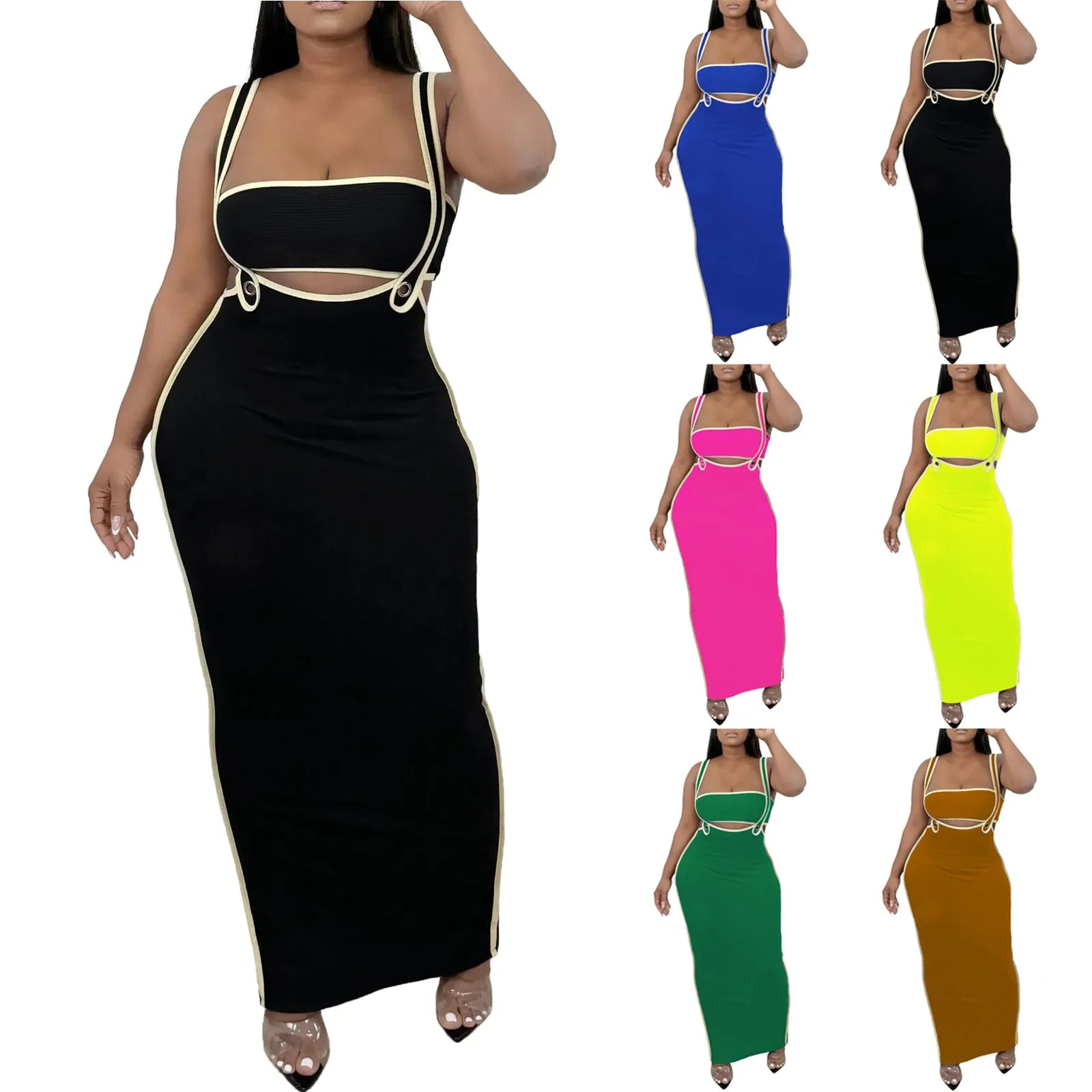 Two Piece Bodycon Crop Top Maxi Skirt Set For Women
