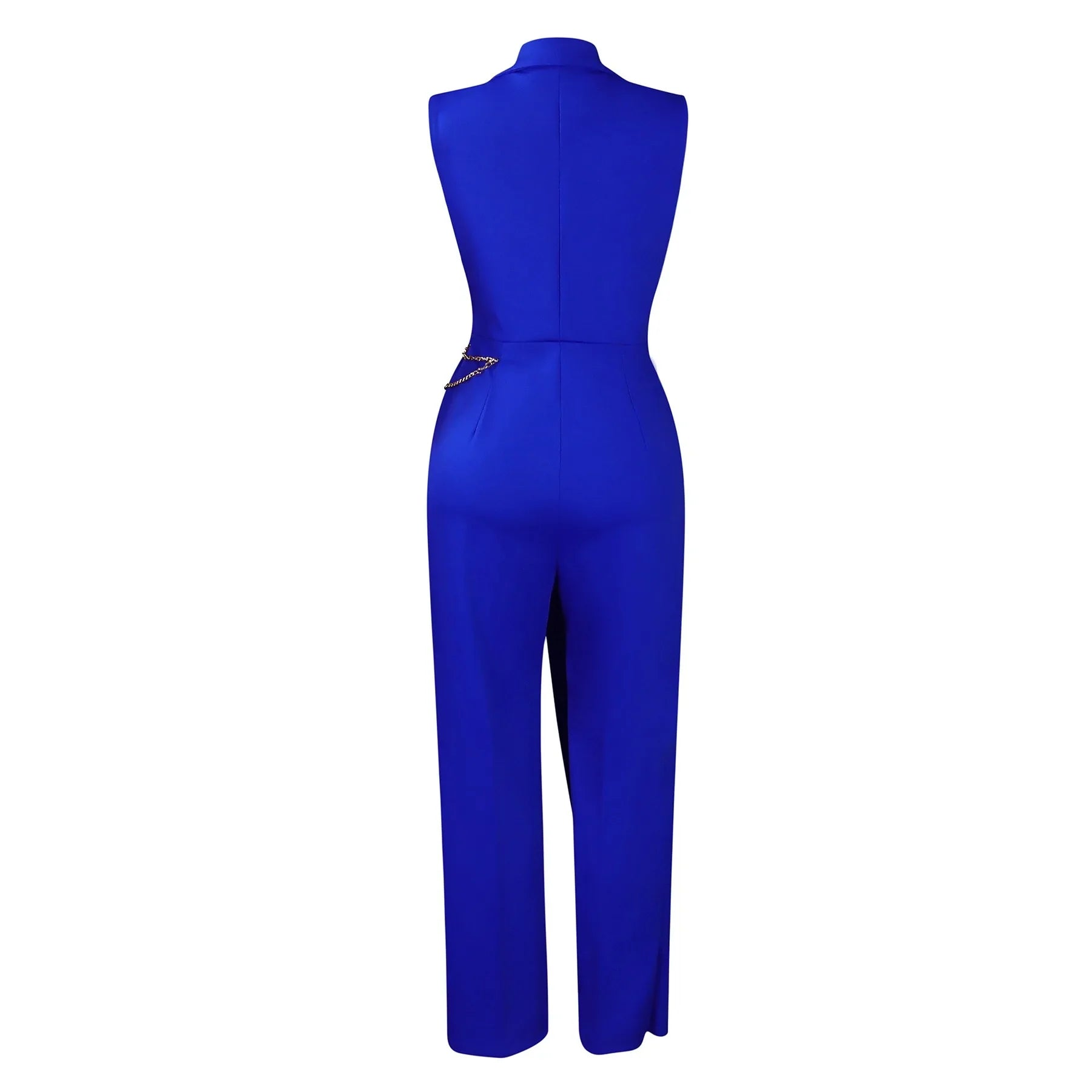 Elegant Sleeveless Jumpsuit with Turn Down Collar High Waisted V Neck Straight Leg Romper for Women Birthday Party Overalls