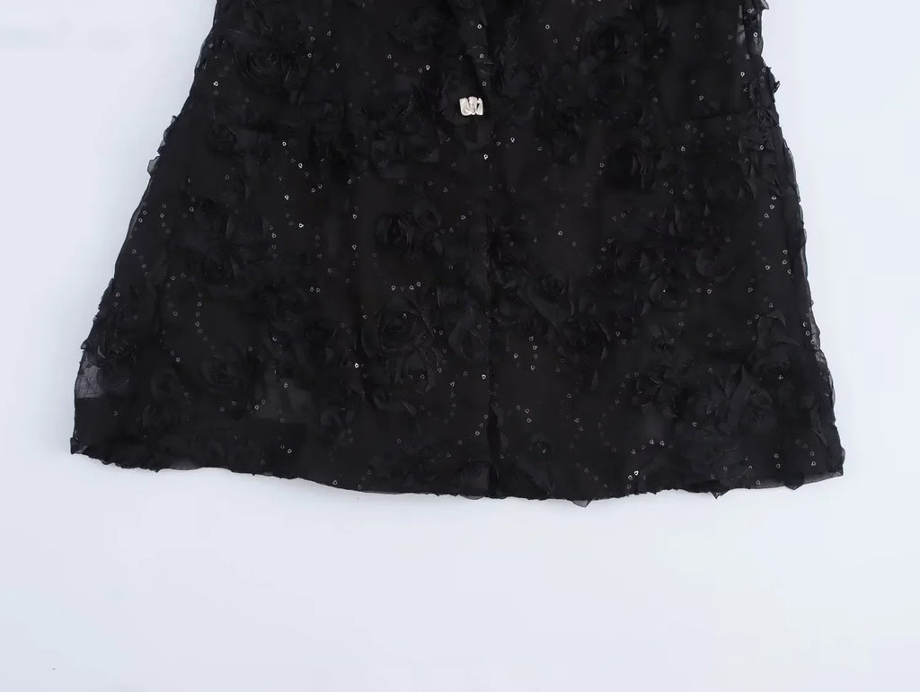 Sequin Two Piece Set for Women with Translucent Blazer Coat and Elegant Pants Stylish Party Outfit