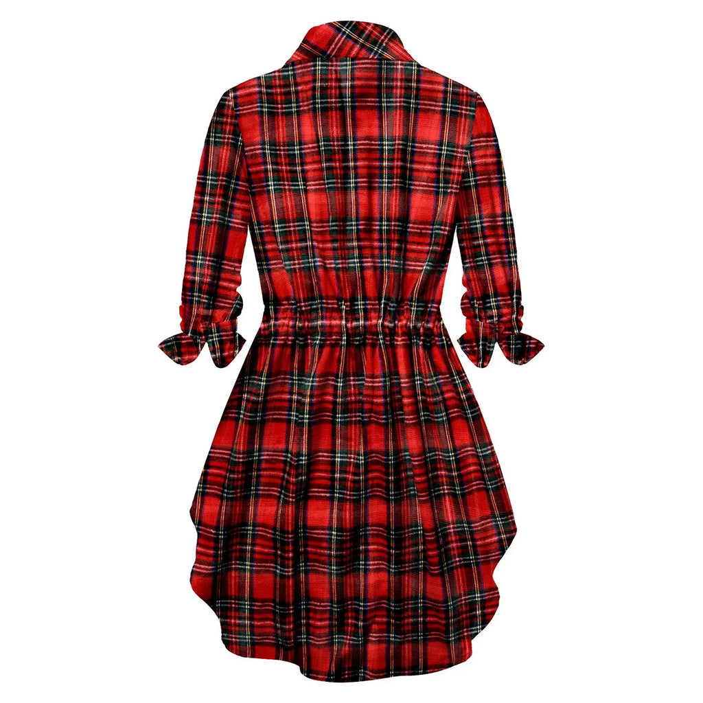 Vintage Plaid Midi Dress For Fall With Zip Up Long Sleeve