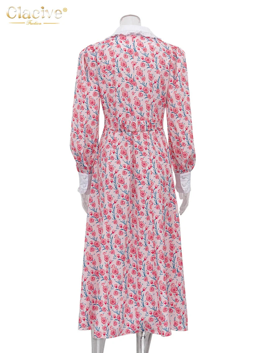 Office Midi Dress With Doll Collar Long Sleeves Elegant