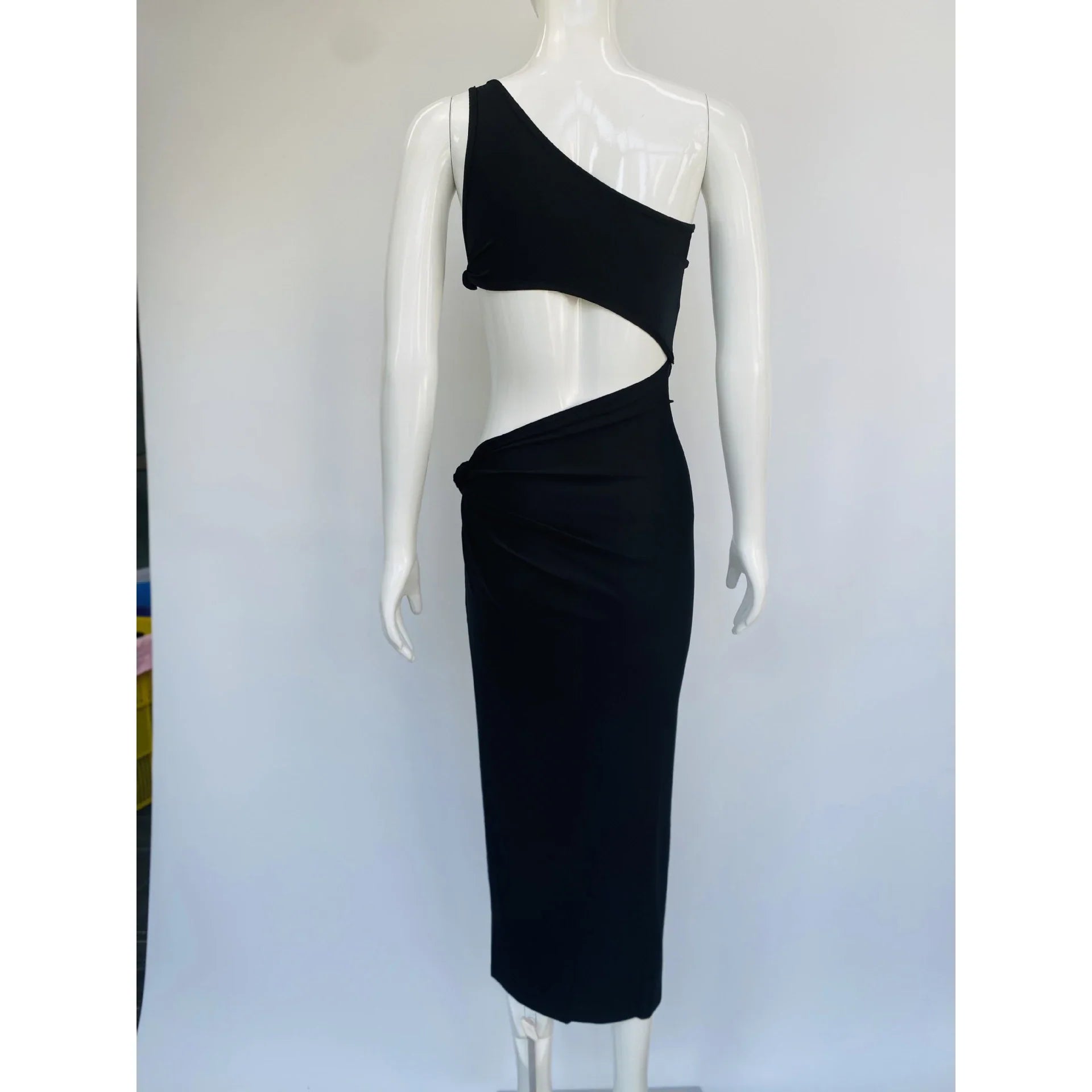 One Shoulder Bodycon Dress With Cutouts For Nightclub Party