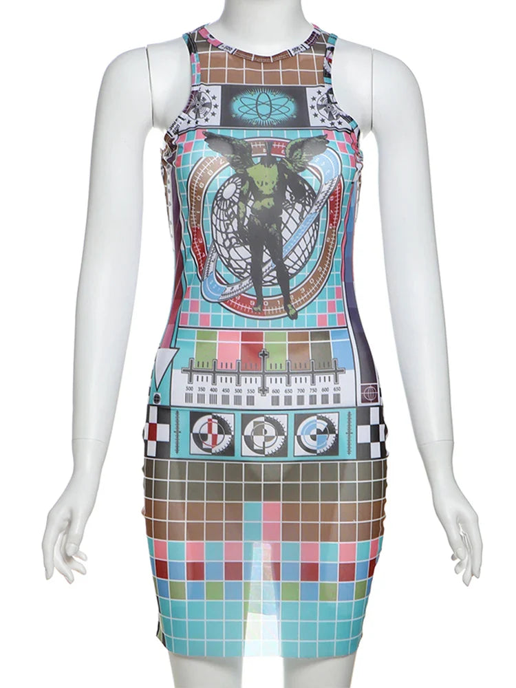 Colorful See Through Sleeveless Bodycon Dress for Women