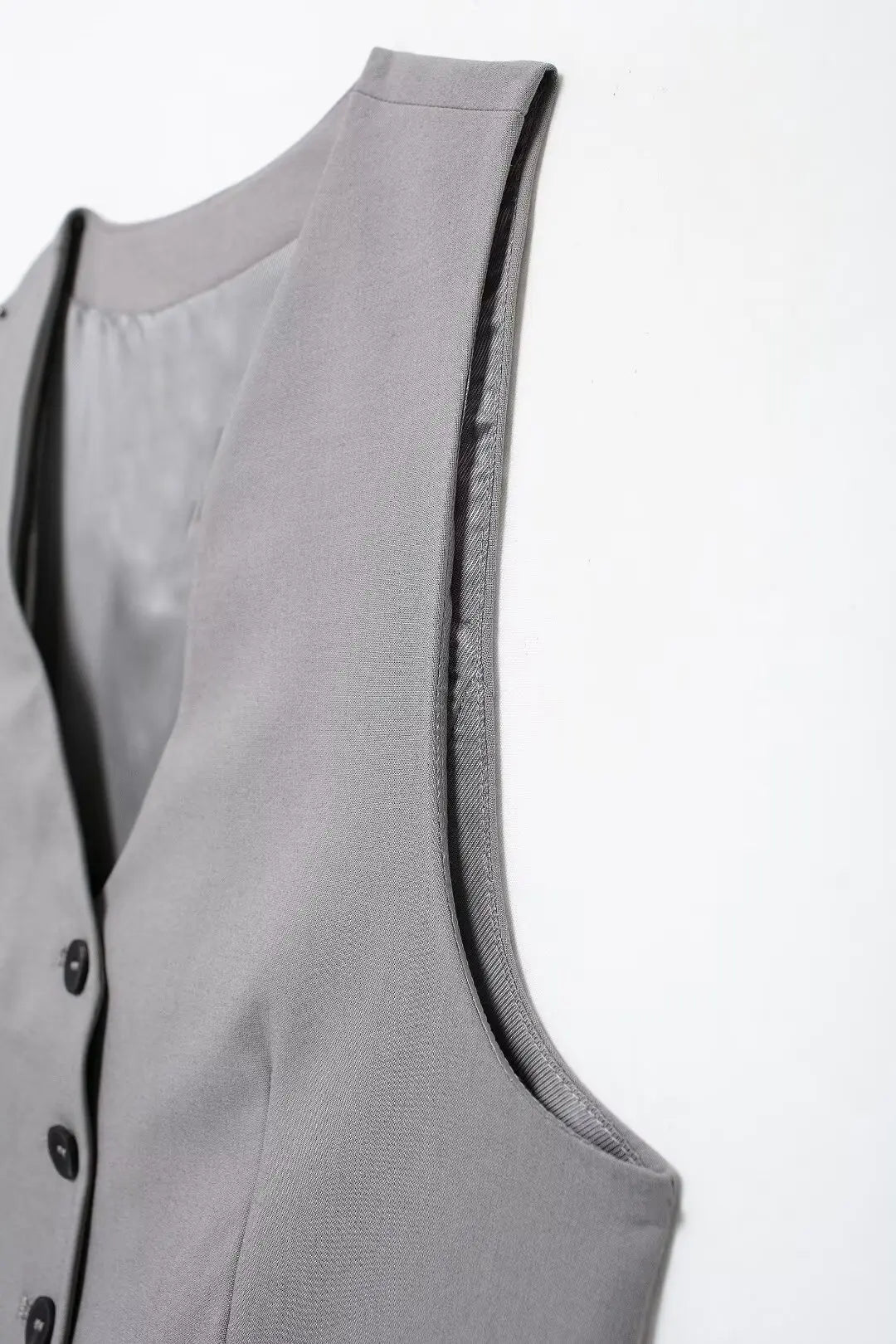 Solid Sleeveless V-Neck Vest and High Waist Zipper Loose Pants Set for Office and Casual Wear