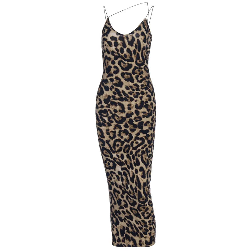 Leopard Print Sleeveless High Waist Party Dress Women