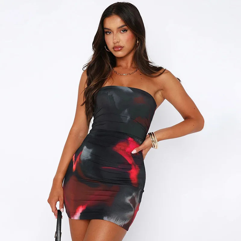 Sexy Tube Top Dress With Printed Waist For Women Versatile