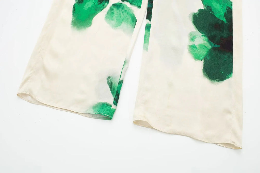 Floral Print Button-Up Shirt and Elastic Waist Wide Leg Pants Summer Set for Women