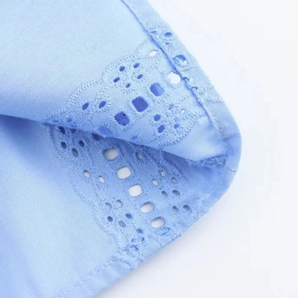 Loose Lace Up White Shirt for Women Elegant Hollow Out Embroidered Puff Sleeve Cropped Top