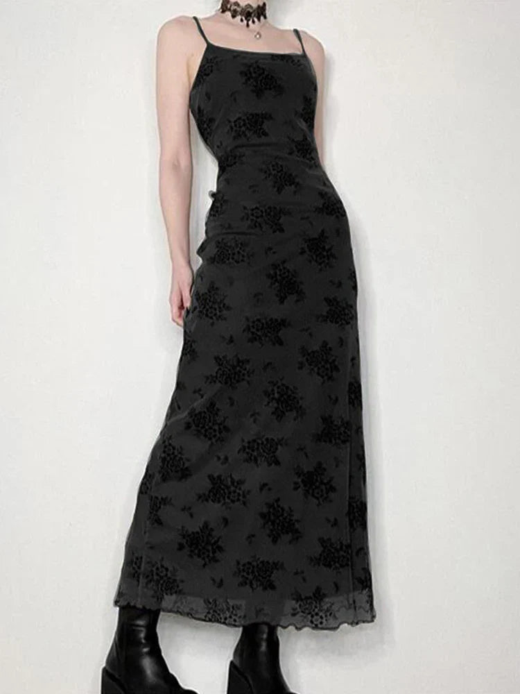 Gothic Floral Sleeveless Patchwork Dress for Party Night