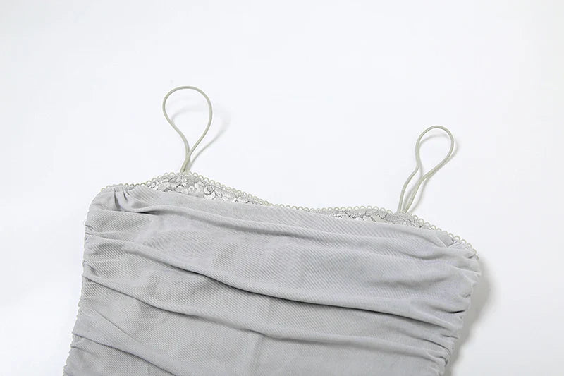 Patchwork Lace Mesh Bodycon Dress With Spaghetti Straps