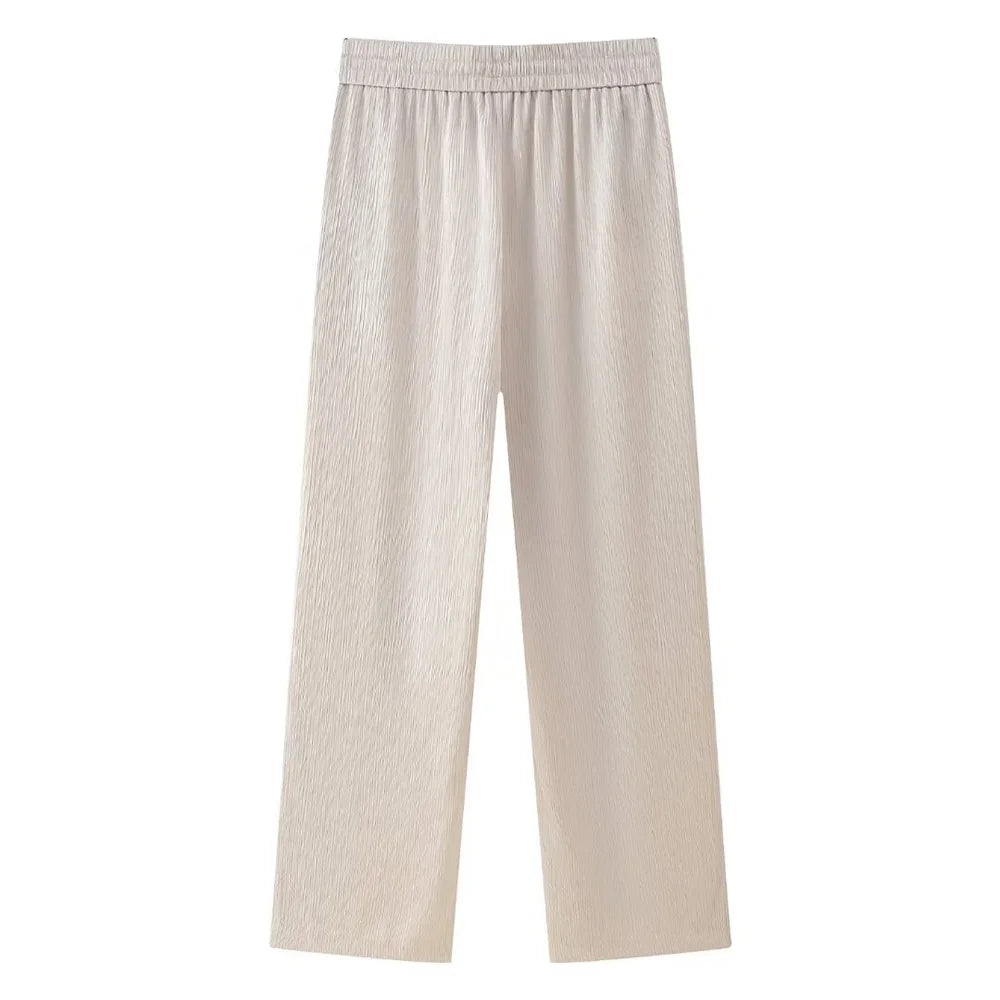 Women's Double Breasted Suit Jacket and Pants Set with Wrinkle Effect for Spring and Summer Fashion