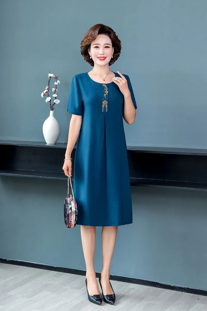 Embroidered Midi Dress for Women Vintage Style Casual Party