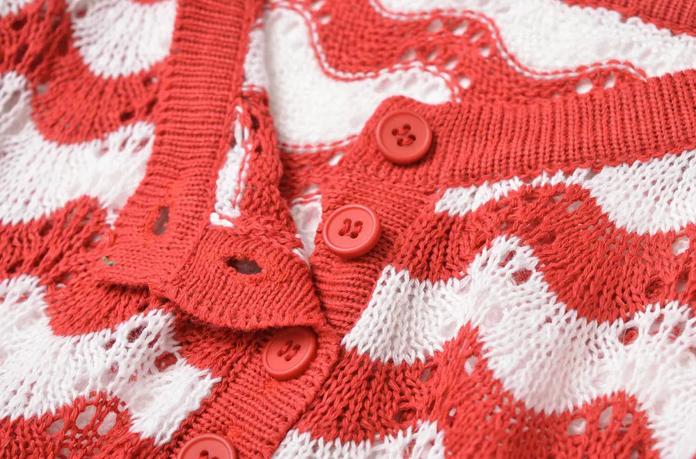 Women's Striped Knit Midi Dress With Front Button O Neck