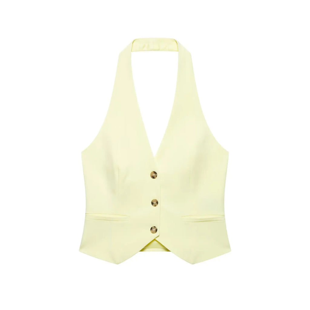 Summer Women's Halter Neck Pant Suit Set with Crop Top and High Waist Wide Leg Pants