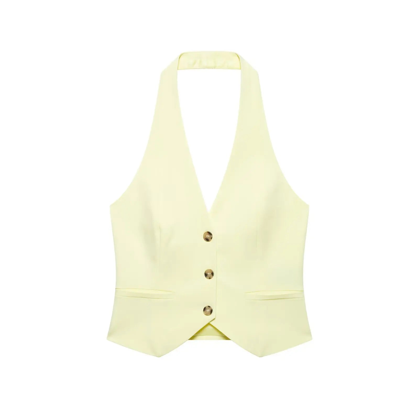 Summer Women's Halter Neck Pant Suit Set with Crop Top and High Waist Wide Leg Pants