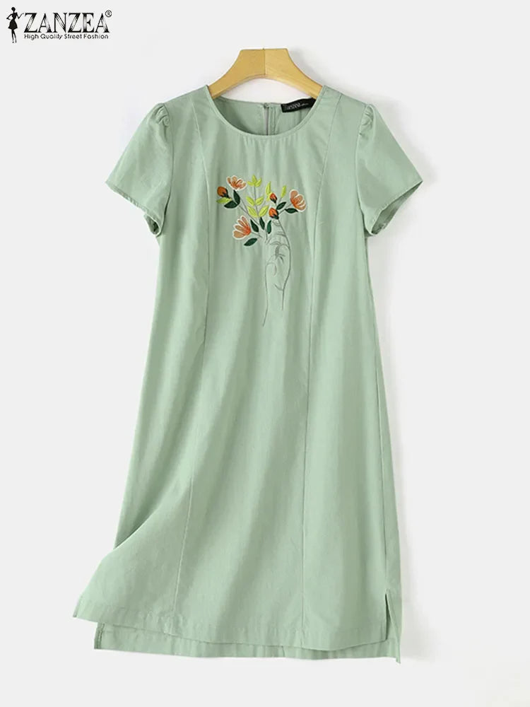 Floral Embroidery Sundress Cotton Midi Boho Vintage