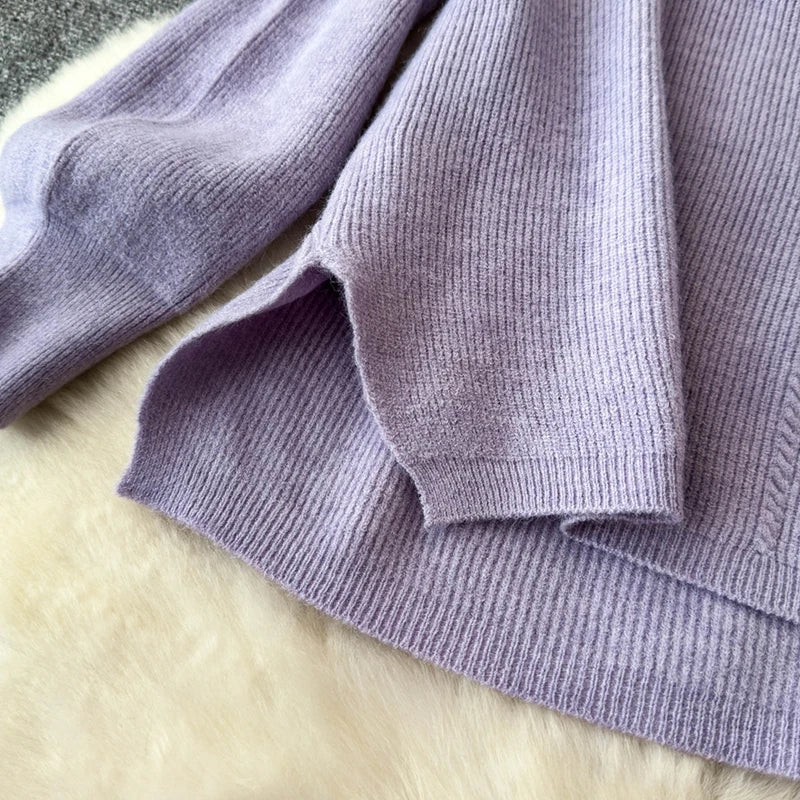 Knitted V-Neck Sweater and Straight Jogging Pants Women's Tracksuit Set