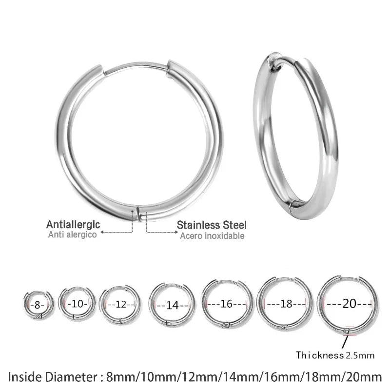 Small Hoop Earrings for Women and Men in Silver Stainless Steel, Hypoallergenic Round Circle Design, 2Pcs Set