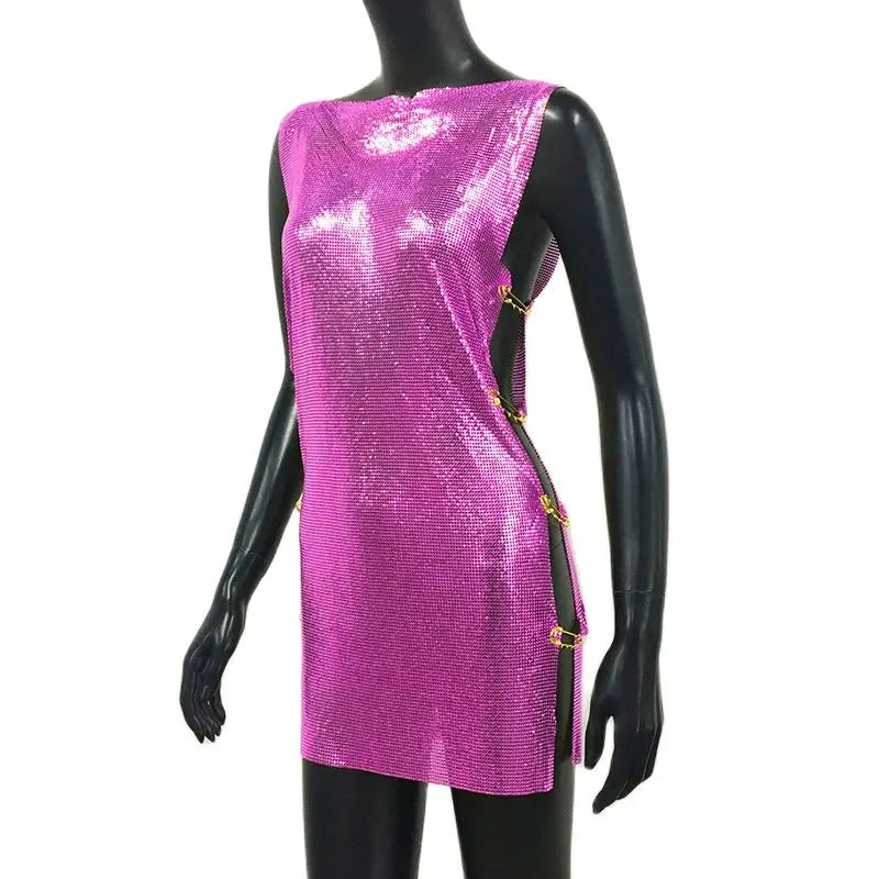 Y2K Metallic Sequins Mini Dress For Women Backless Clubwear