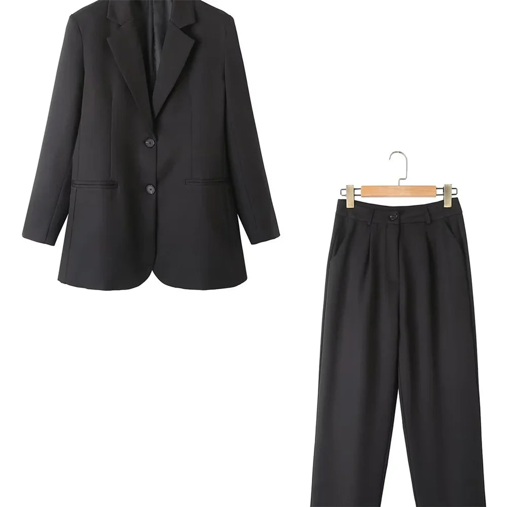 Women's Casual Solid Color Pants Set Loose Fit Top Chic