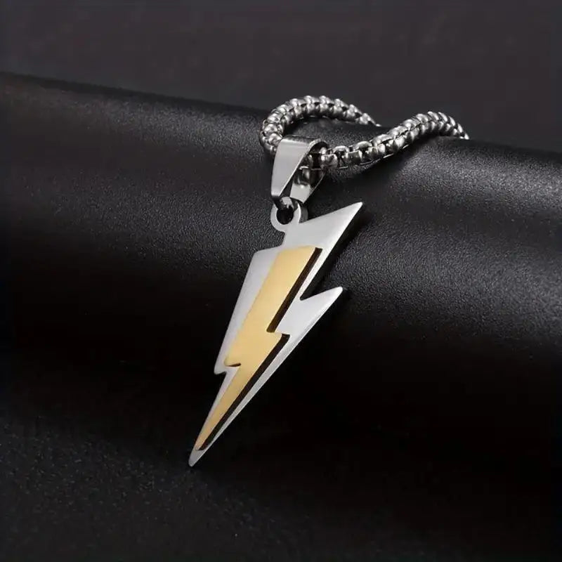 Trendy Gamepad Lightning Stainless Steel Necklace for Women and Men in Gold Color with Crystal Embellishments