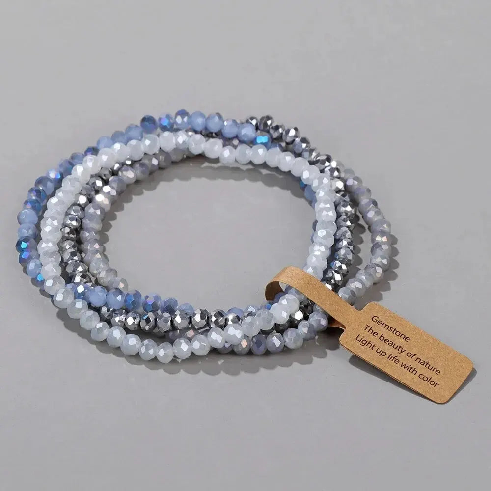 4 Pieces Multi Color Faceted Glass Beads Stretch Bracelet Set for Women
