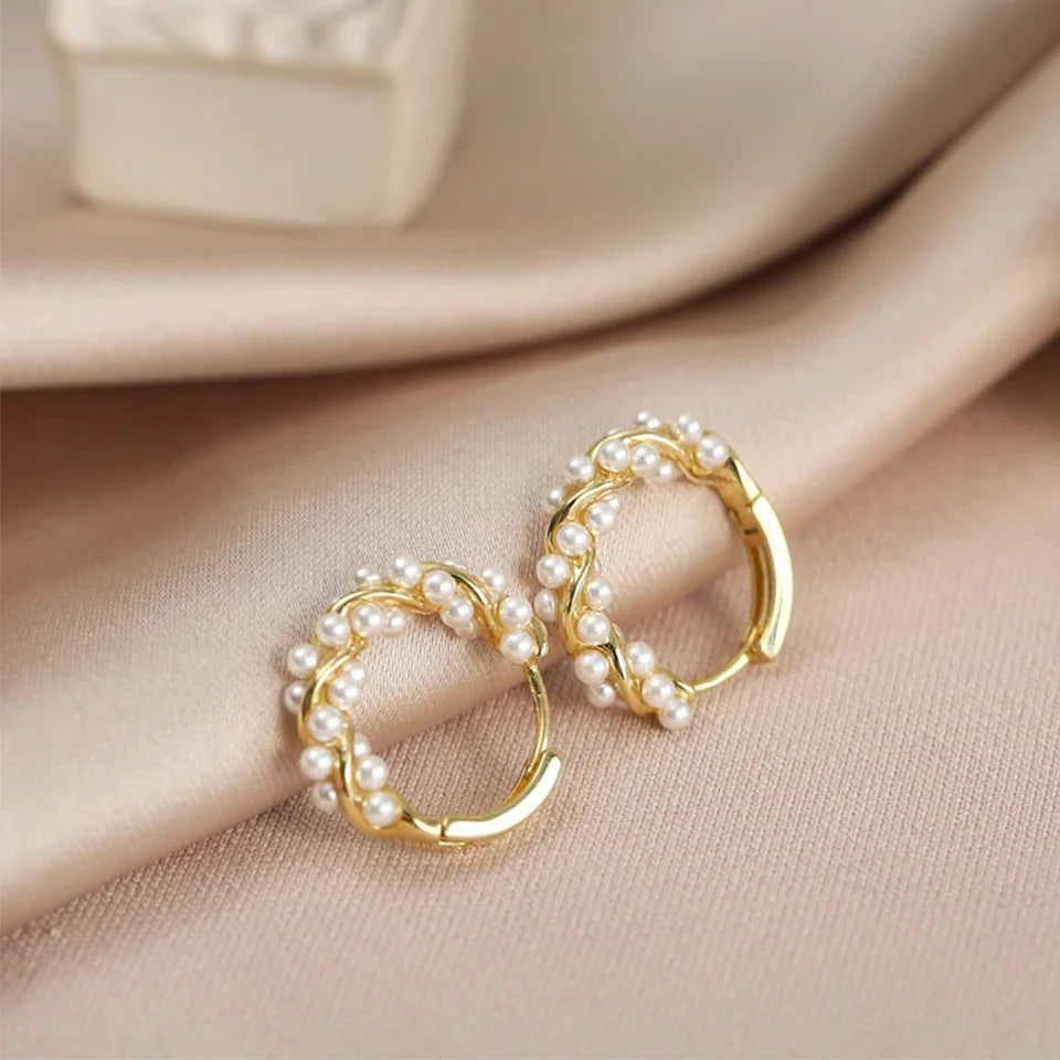 Minimalist Pearl Hoop Earrings for Women Elegant Round Circle Jewelry Gift