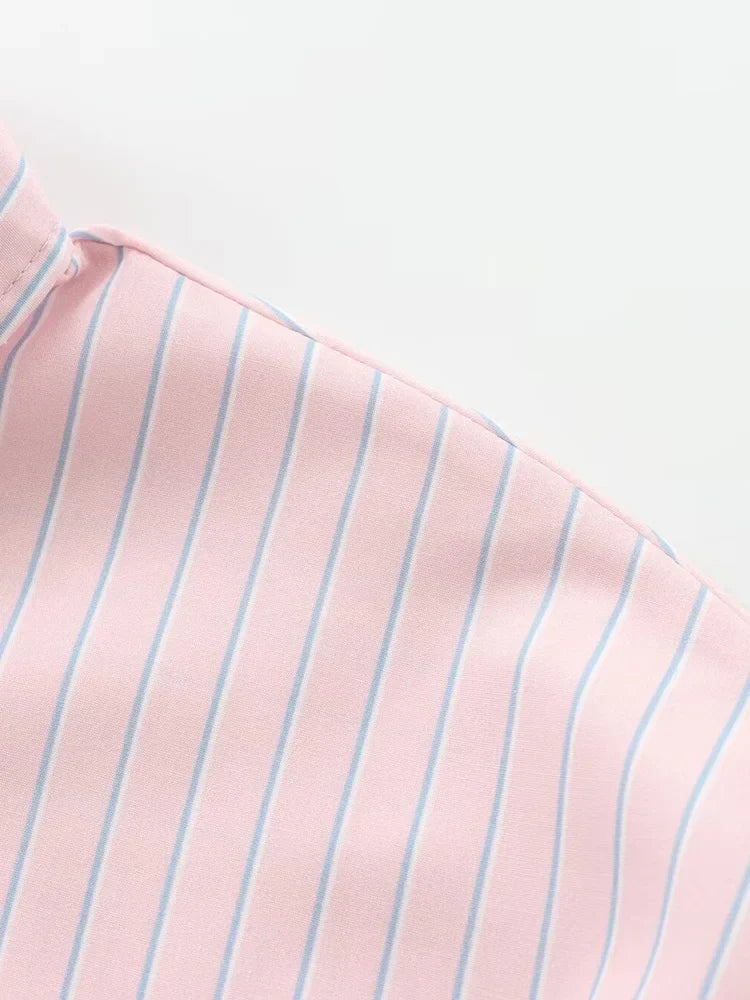 Women's Casual Striped Long Sleeve Short Shirt Simple Versatile Fashion Top