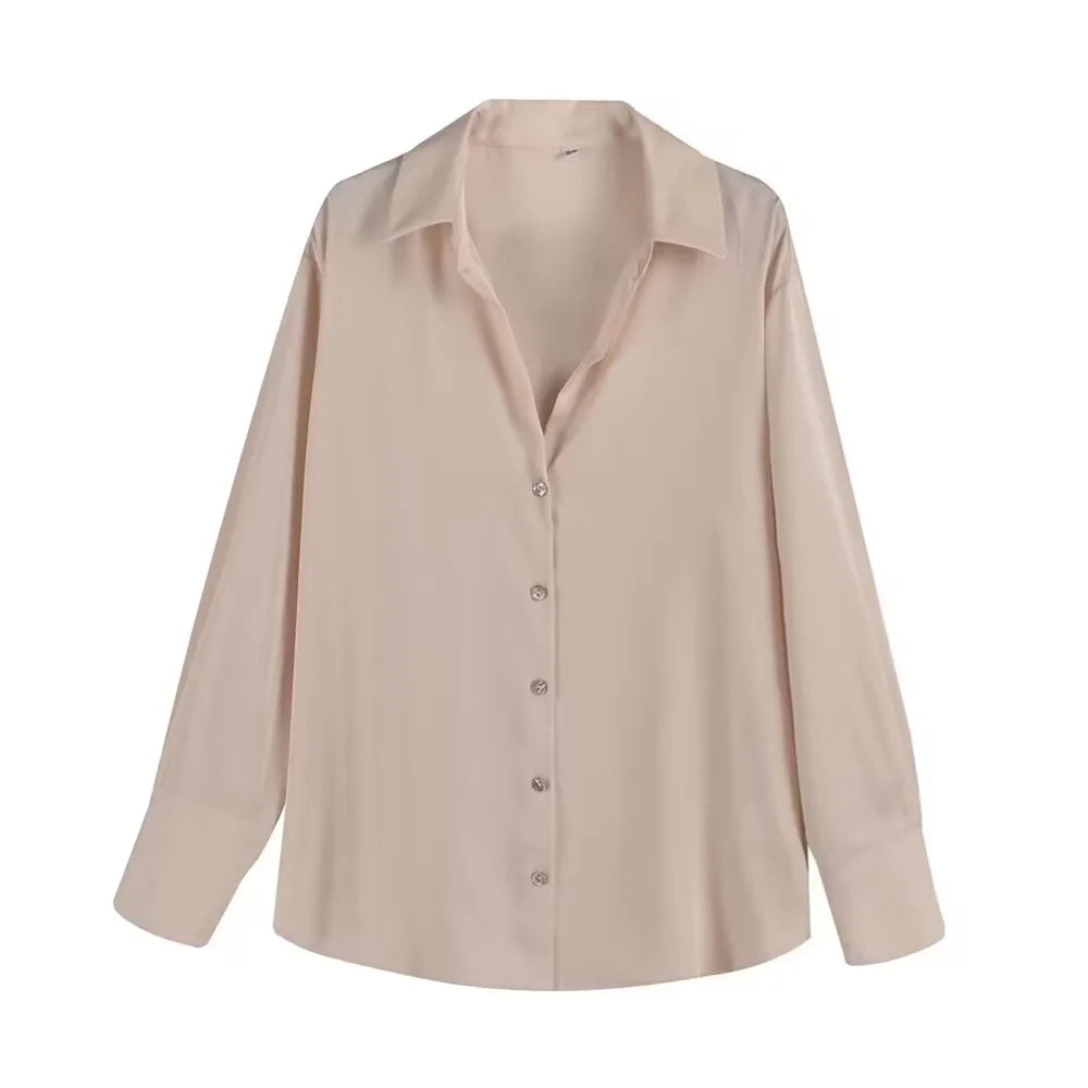 Women's Fashion Flip Collar Long Sleeve Single Breasted Shirt Coat Versatile Autumn Layered Decorative Casual Outerwear