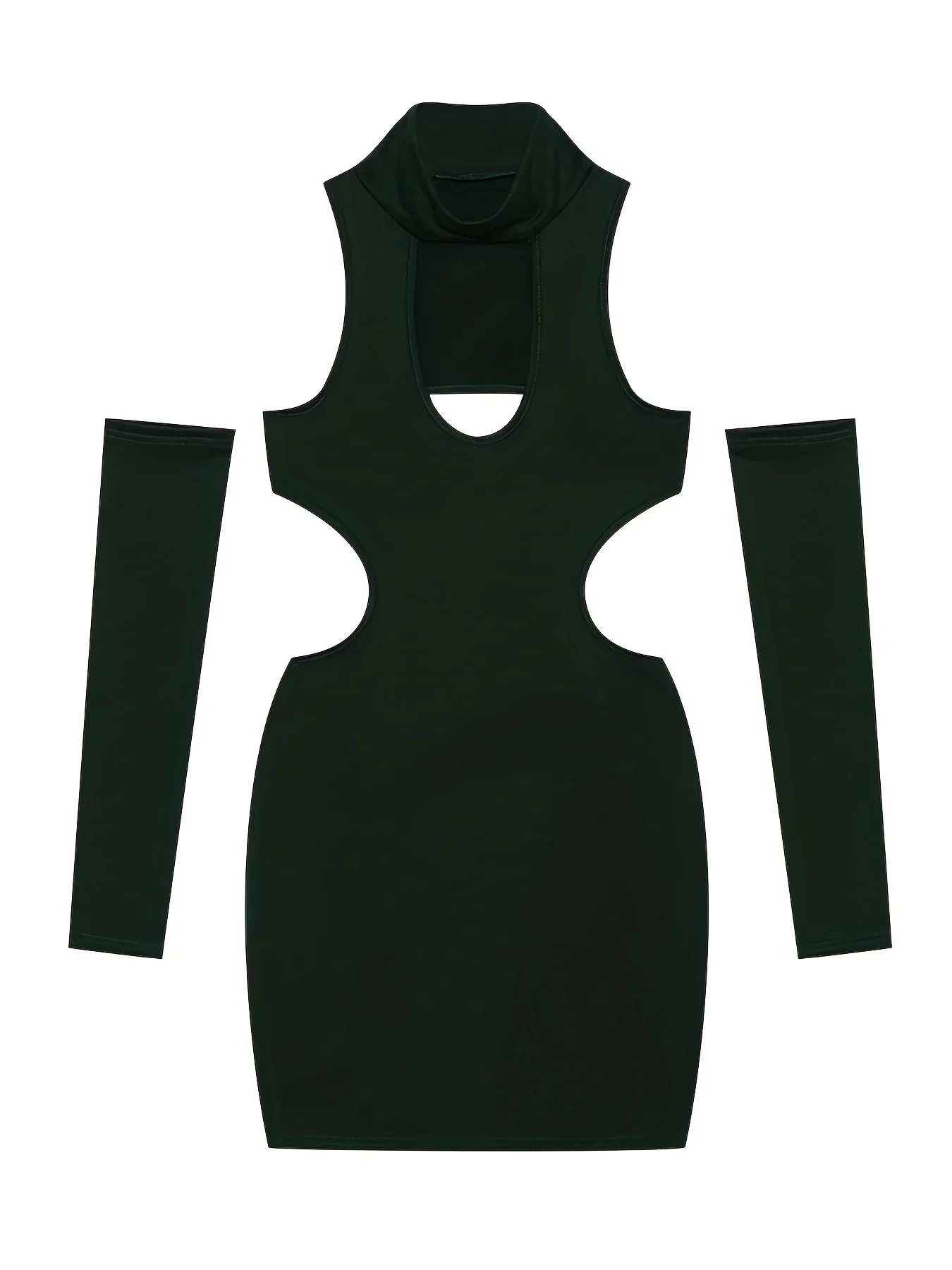 Spring Summer Hollow Neck Bodycon Dress Solid Color