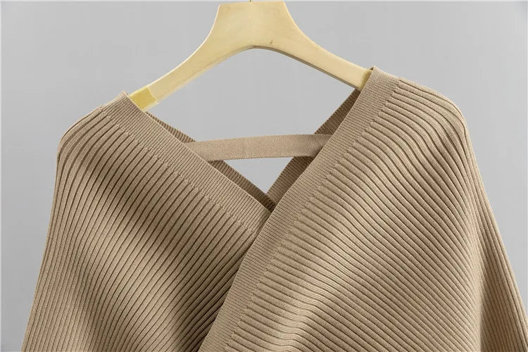 Elegant Ribbed Knitted Two Piece Tracksuit Set for Women with Backless Top and Long Harem Pants