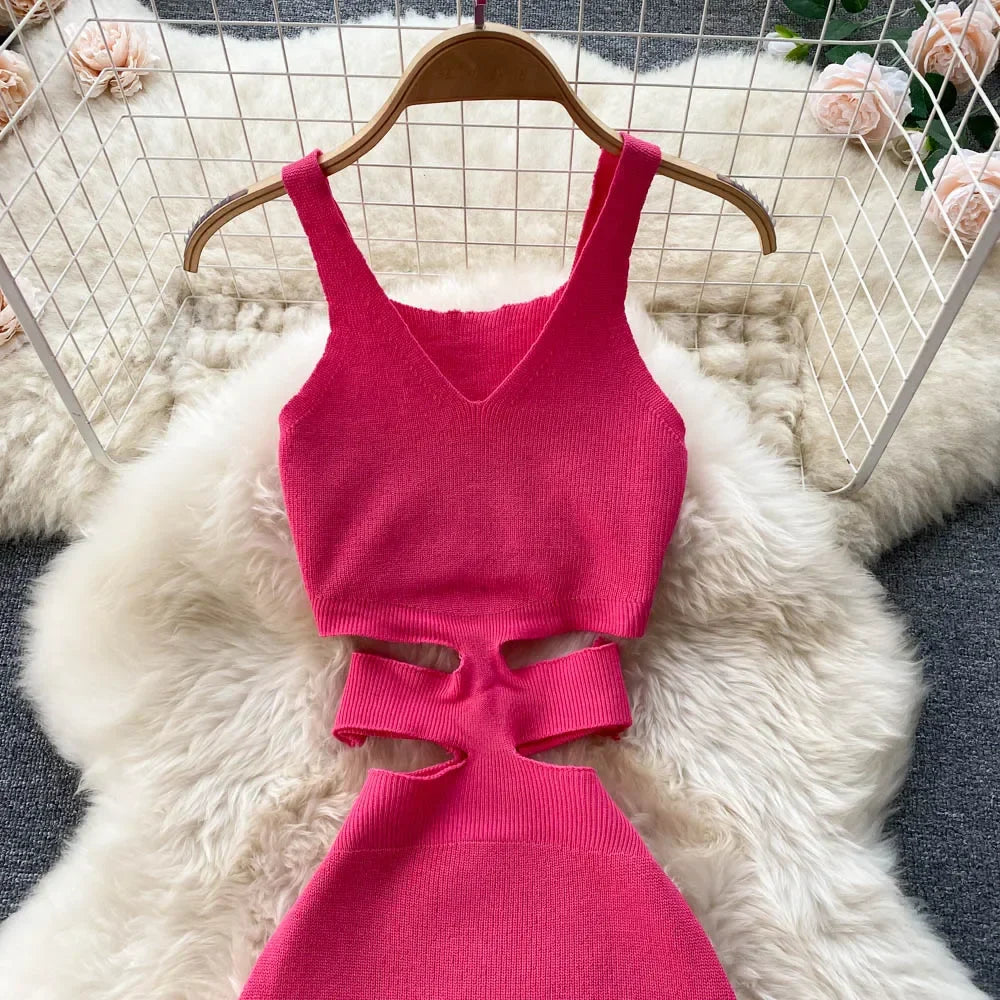 Backless Summer Knit Bodycon Dress For Women Hollow Out