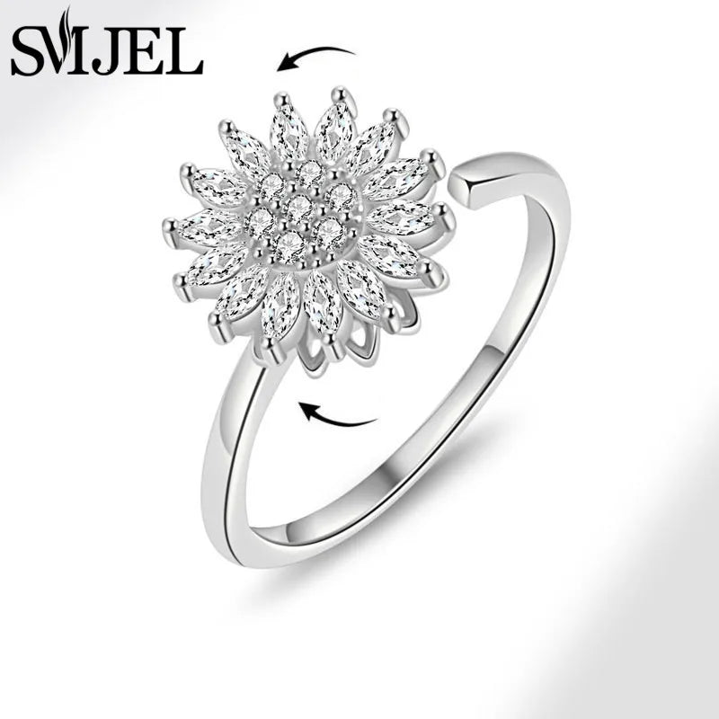 Sunflower Anxiety Ring Fidget Spinner with Butterfly and Hummingbird Charms for Stress Relief Gifts for Women