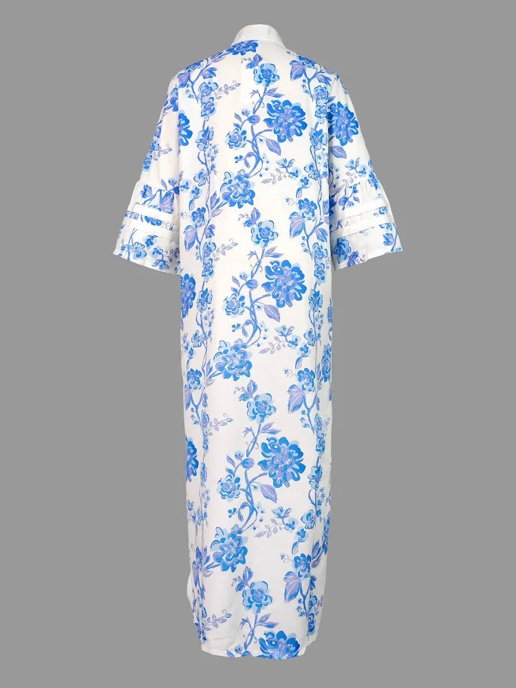 Floral Print Midi Dress With Deep V Neck And Split