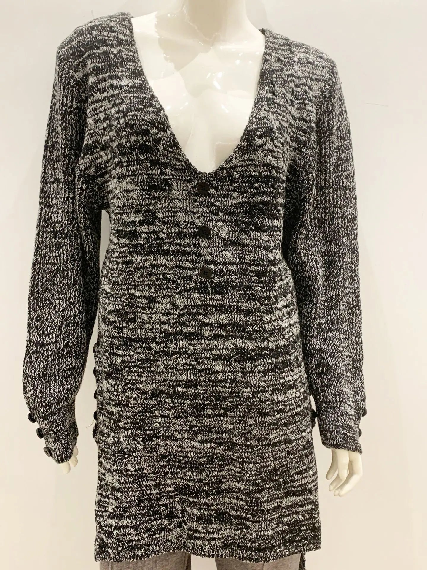 V Neck Knitted Dress Slim Fit Autumn Winter Solid Color